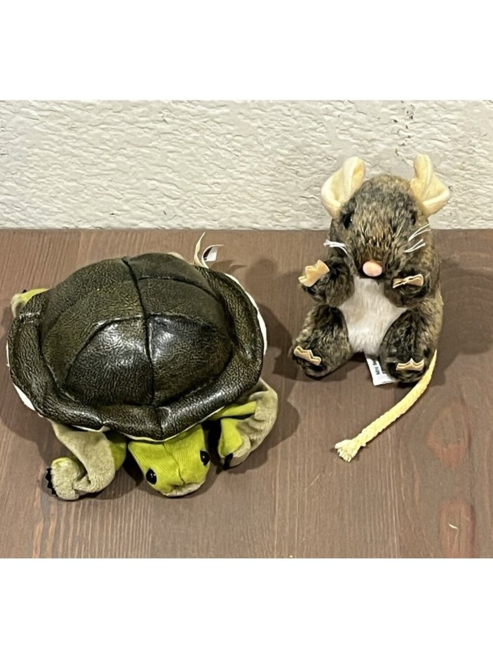 TWO FOLKMANIS  Mini Finger Puppets Turtle & Field Mouse Plush Stuffed Animals